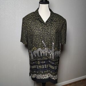 Sag Harbor Black and Olive Animal Print Shirt Size 8 Vintage